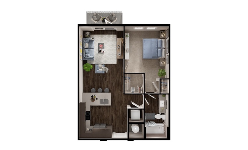 A2p - 1 bedroom floorplan layout with 1 bathroom and 663 square feet