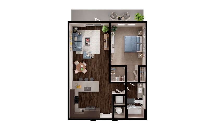 A3p - 1 bedroom floorplan layout with 1 bathroom and 745 square feet