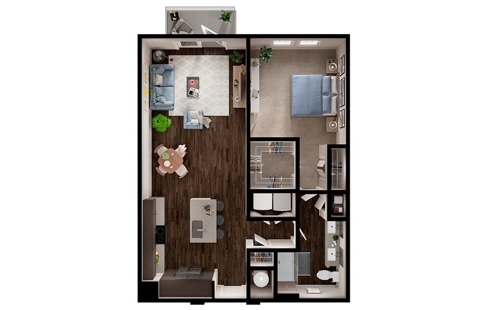 A6 - 1 bedroom floorplan layout with 1 bath and 852 square feet. (3D)