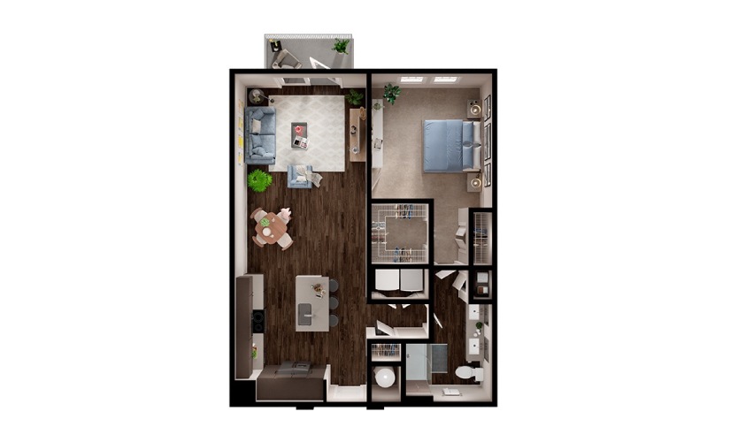 A6 - 1 bedroom floorplan layout with 1 bathroom and 852 square feet