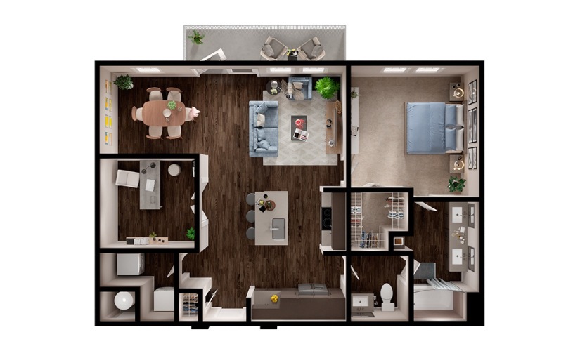 A7 - 1 bedroom floorplan layout with 1 bathroom and 988 square feet