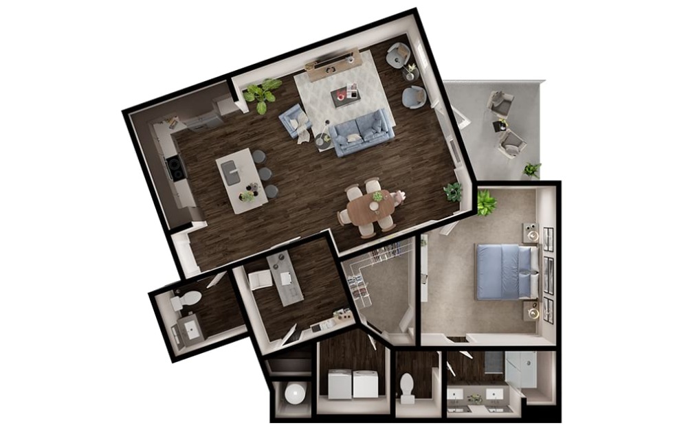 A8 - 1 bedroom floorplan layout with 1 bathroom and 1061 square feet (3D)