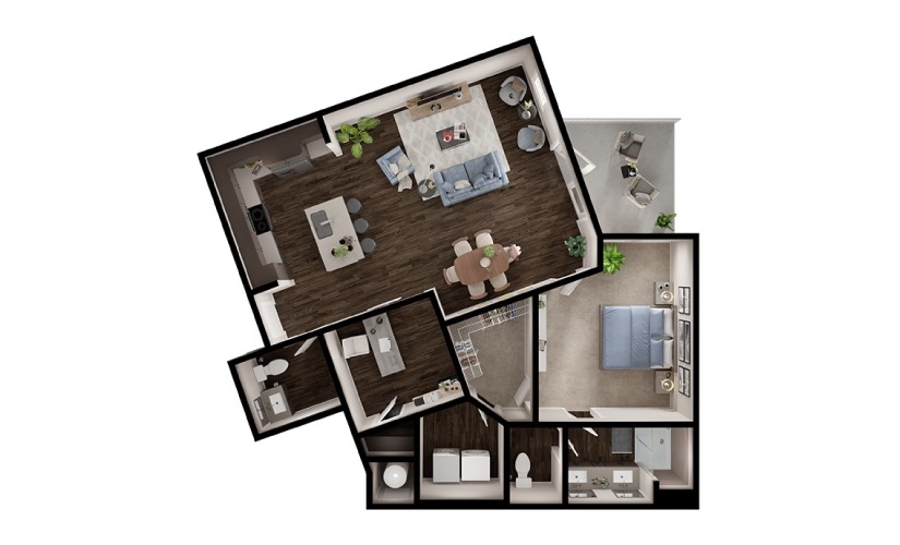 A8 - 1 bedroom floorplan layout with 1 bathroom and 1061 square feet
