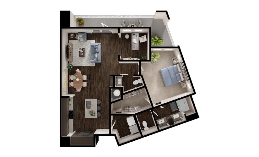 A9 - 1 bedroom floorplan layout with 1 bathroom and 1063 square feet
