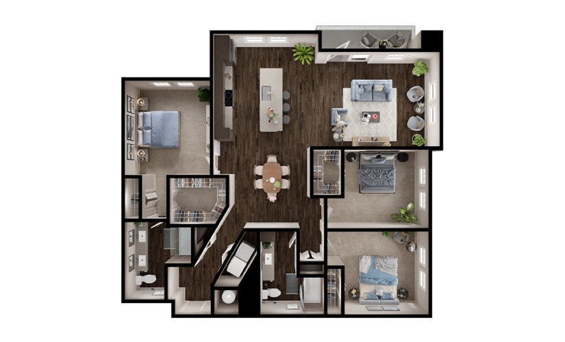 C1 - 3 bedroom floorplan layout with 2 bathrooms and 1574 square feet